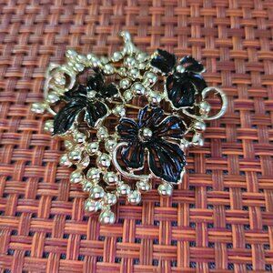Sarah Coventry Black Enamel Flower with Grapes Brooch